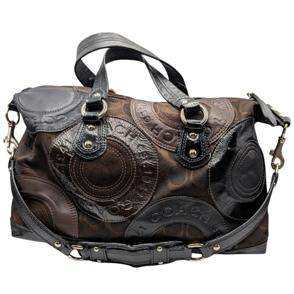Vtg Y2K Coach Ashley Satchel Bag Chocolate Brown Patchwork Snaphead Shoulder Bag